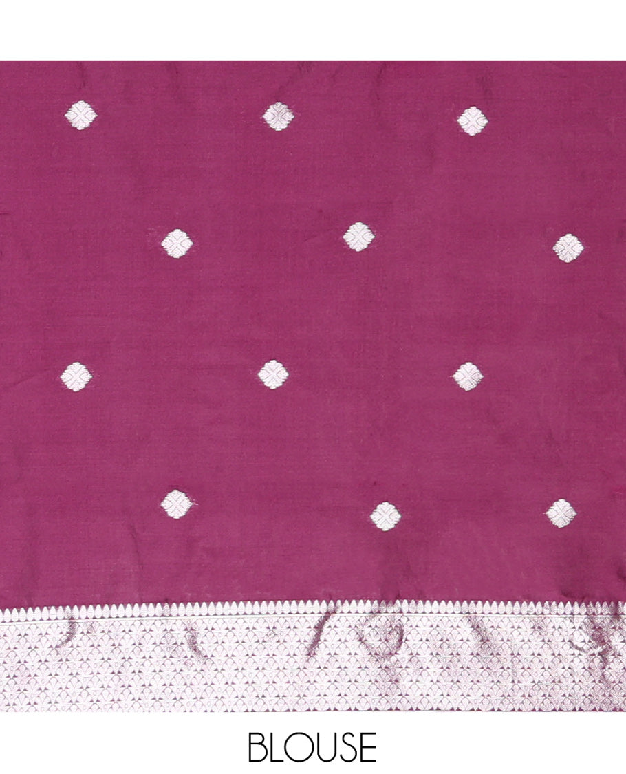 Lavender Art Kanchi Silk Saree Features Jacquard Design, a Zari-Motif Border, Contrast Intricate Pallu, and a Contrast Blouse