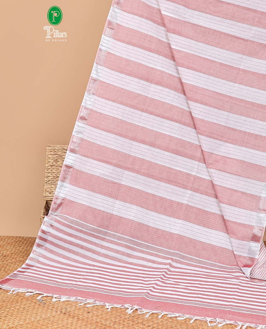 Borderless maroon vertical striped jute cotton saree with striped pallu