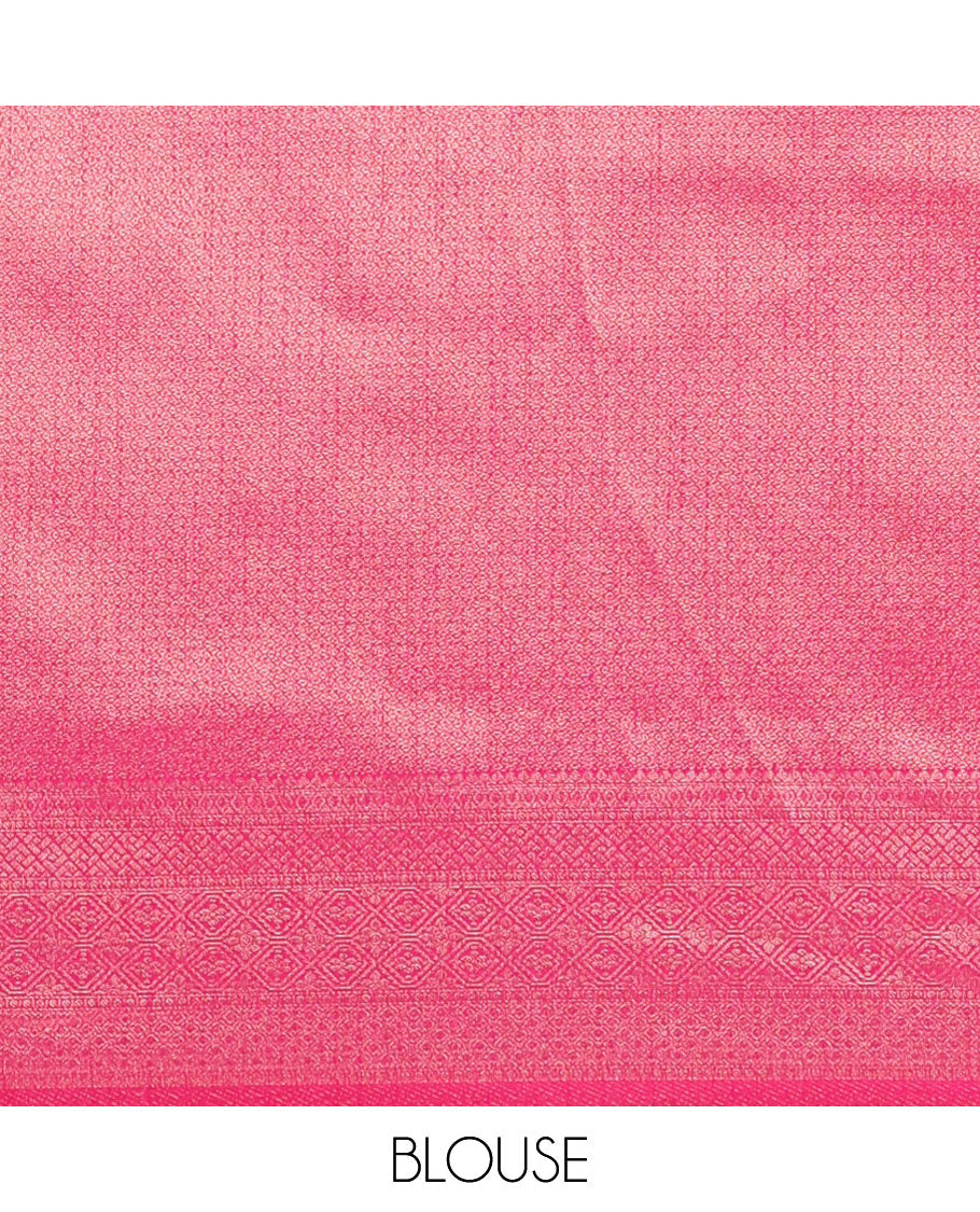 Rani pink zari brocade weaving design banaras soft silk saree with jacquard border & rich weaving pallu along with brocade blouse
