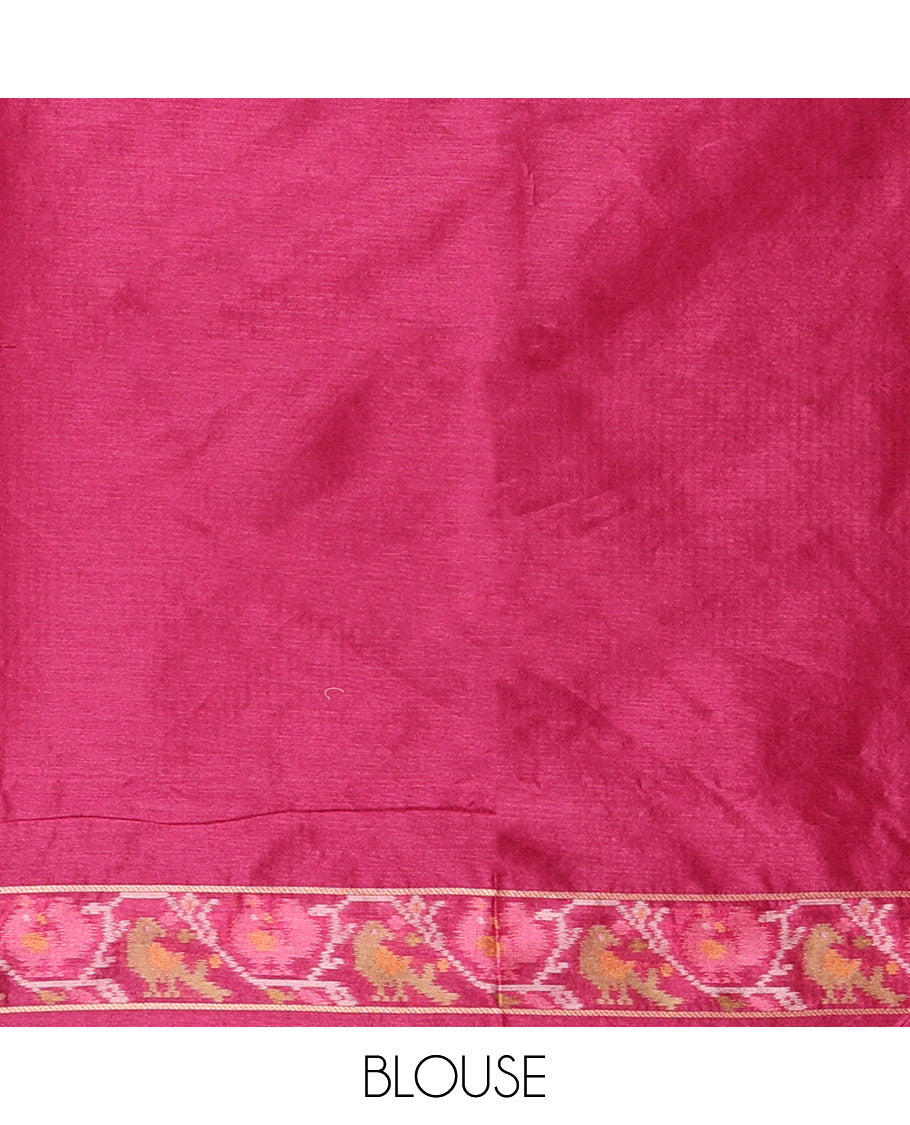 Wine Art Tussar Saree, Decked up with Dotted-Kantha-Style Stripes and Ikkat Buttas on Its Body, a Subtle Piping Border, Pallu of Ikkat Floral and Macaw Parrot Designs, and Paired with a Matching Blouse