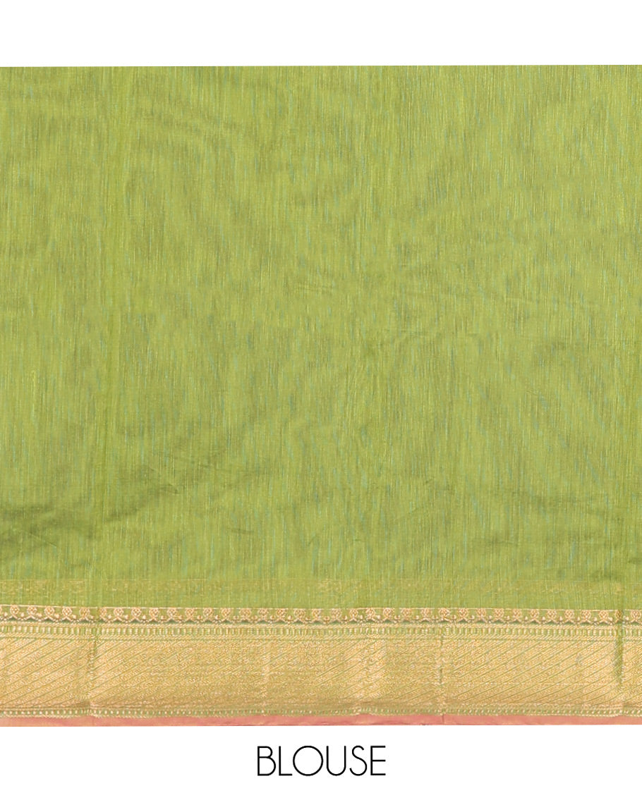 Brown Semi-Silk Cotton Saree, Detailed with Drop-Shaped Zari Buttas on Its Body, Complemented by Contrast Traditional Zari Border, Grand Pallu of Jaal Designs, and Paired with a Contrast Blouse