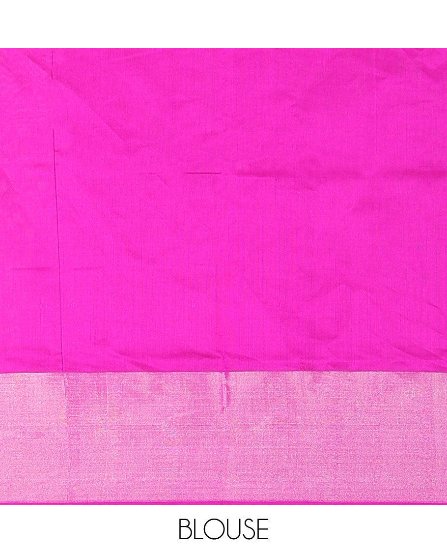 Turquoise Kuppadam Cotton Saree, Sparsely Woven with Meena Buttas All Over Its Body, Complemented by a Bavanji Border, Majestically Detailed Pallu, and Paired with a Contrast Blouse