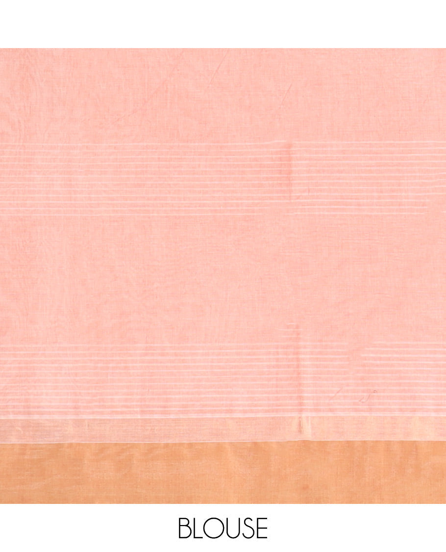 Pink unique design printed Coimbatore cotton saree, contrast border & intricately printed pallu
