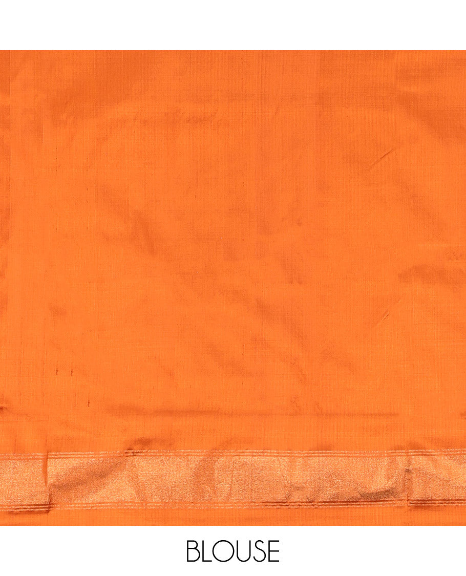 Purple Pochampally Ikat Silk Saree, Elevated with Ikat Jaal Designs on Its Body, Complemented by a Contrast Temple Border, Pallu of Ogee Pattern in Ikkat Weave, and Paired with a Contrast Blouse