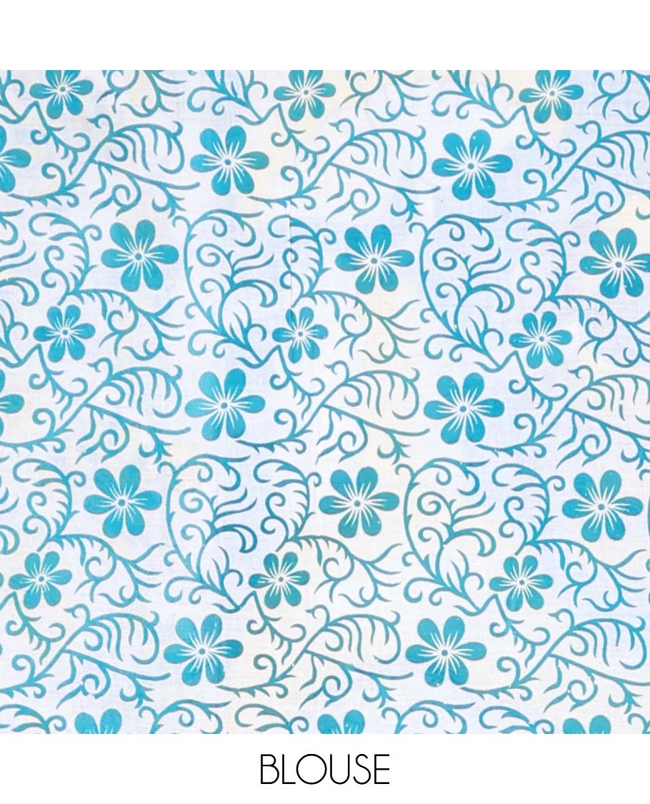 Cream floral vine design machine-printed kalamkari cotton saree with contrast floral border & peacock design pallu