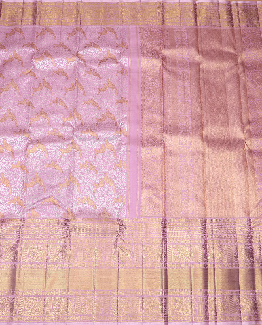 Pink floral & Jodi Pura design silk saree, zari border of thilakam,banaras,mayil kann,poun & yaanai designs & zari-rich intricate pallu
