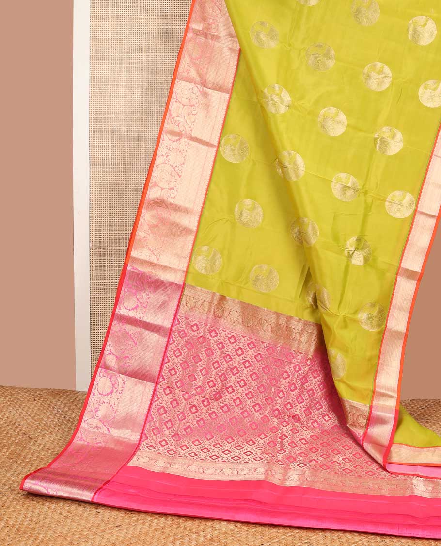 Green floral buttas vasundhara silk mix saree with contrast intricate zari design border & floral zari design pallu