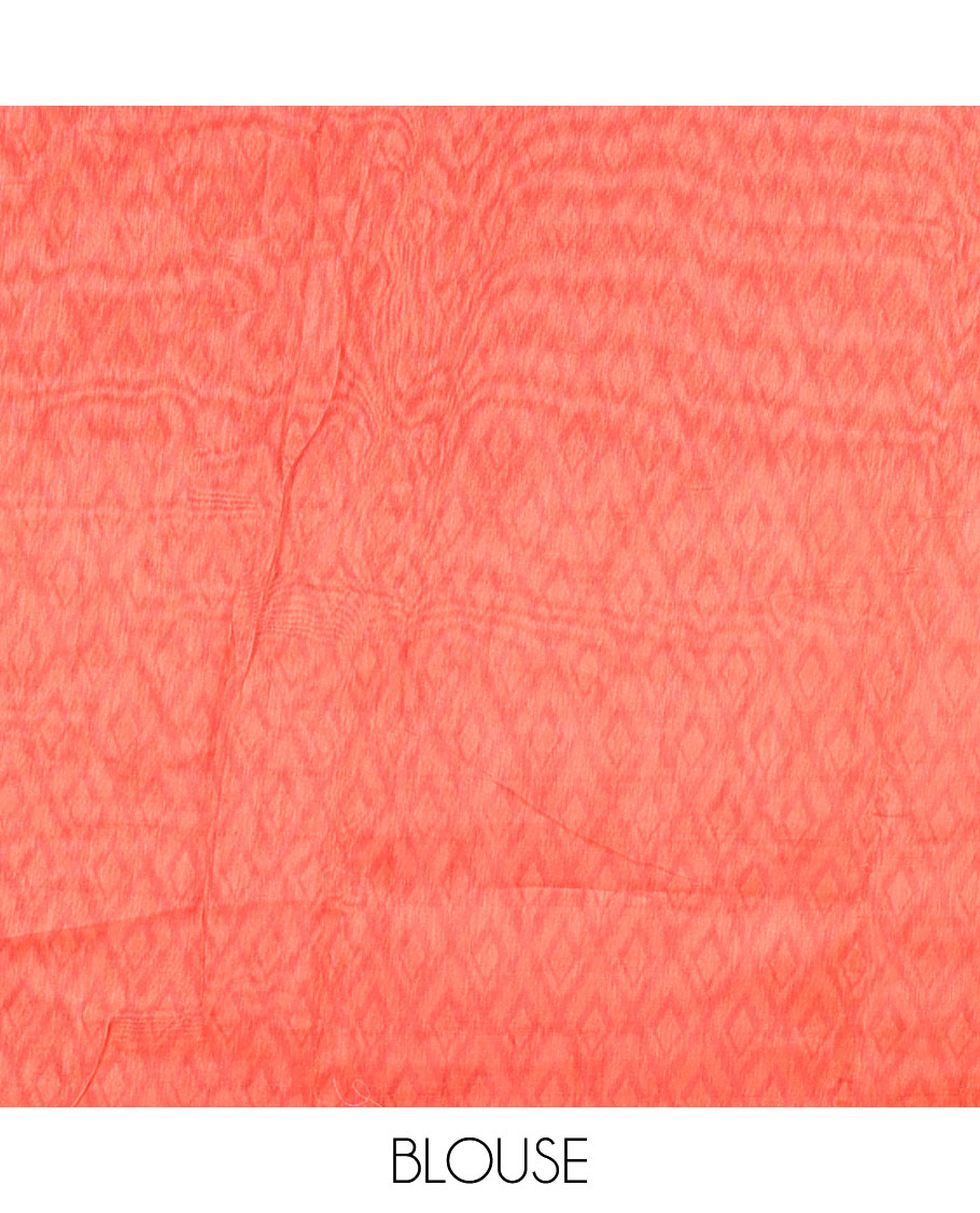 Orange checked linen cotton saree, contrast pochampally style geometric printed border, pochampally printed pallu, and a diamond patterns printed blouse