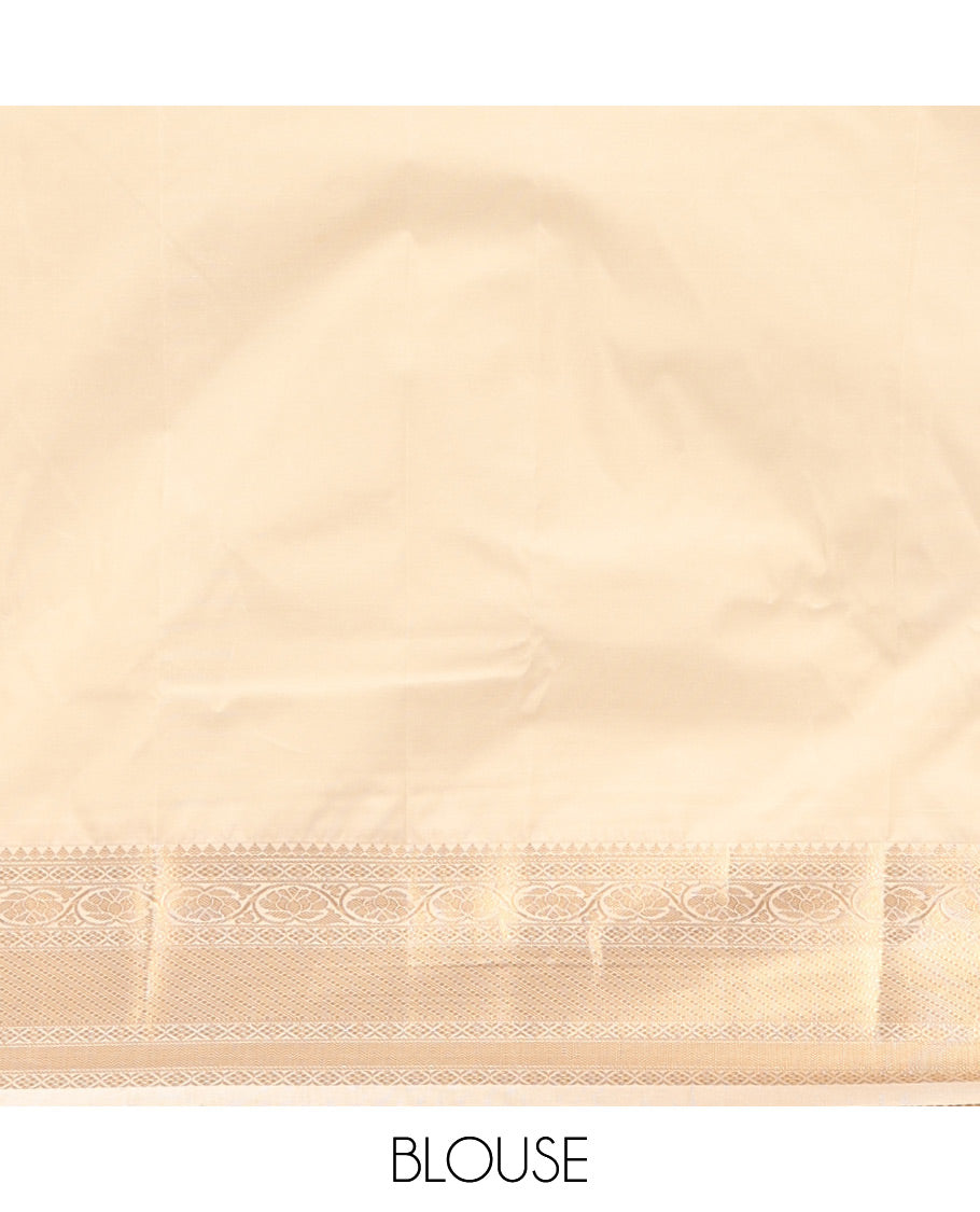 Maroon-Cream Budget Silk Saree, Adorned with Kolam and Floral Buttas, a Contrast Traditional Zari Border, Grand Pallu, and a Contrast Blouse