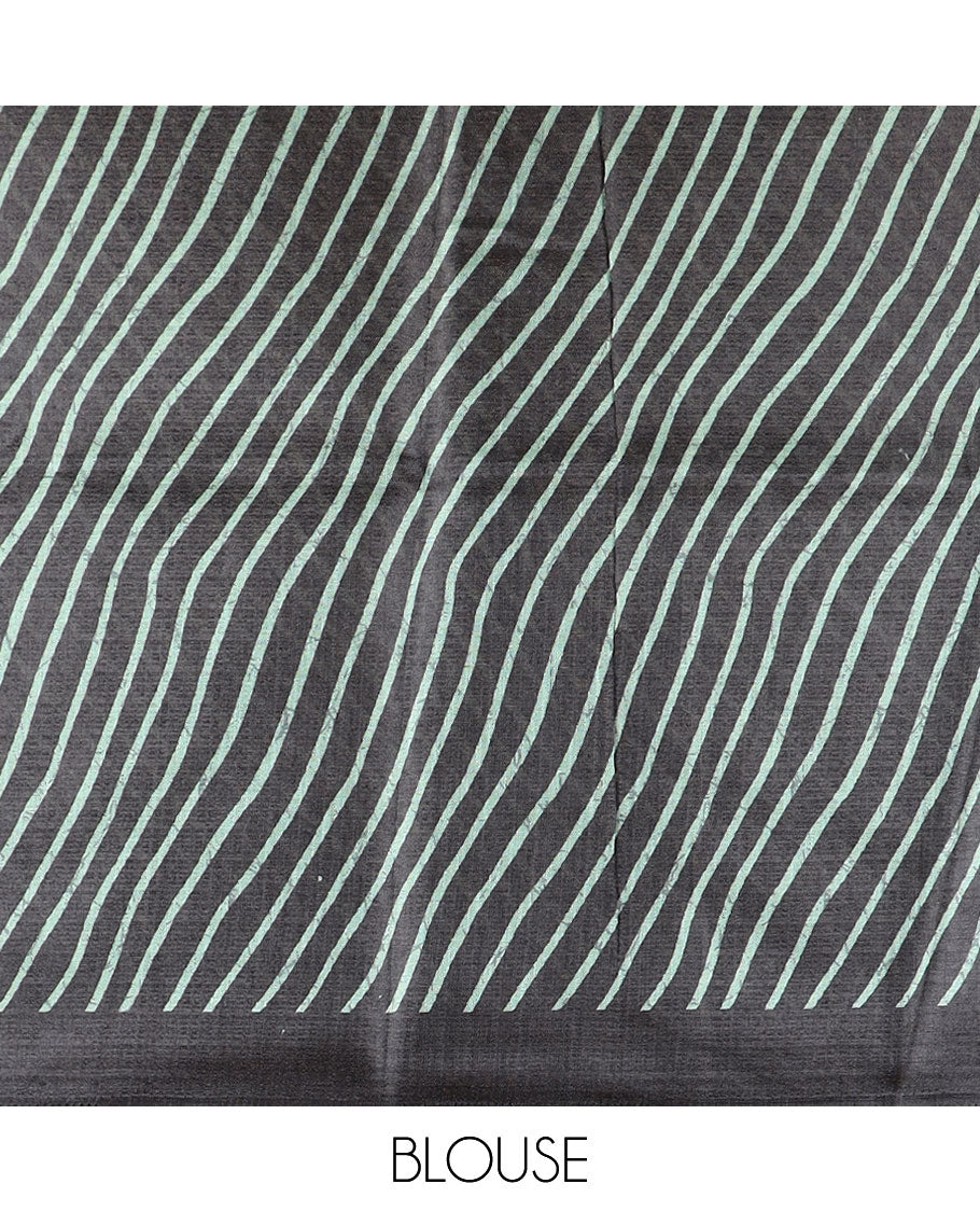 Black & olive green abstract black ground design khadhi silk saree with lariya border & lariya blouse