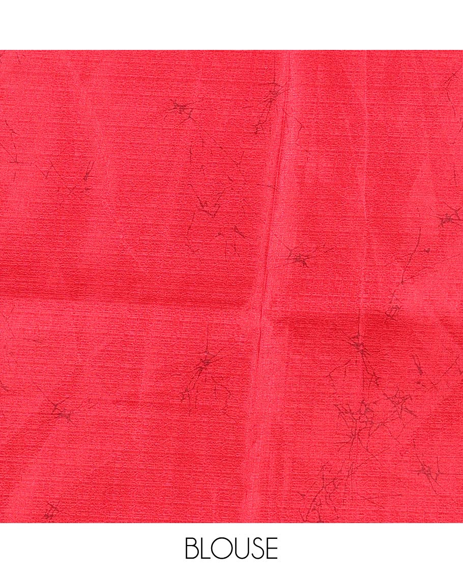Black with red geometrical design khadhi silk cotton saree with self border & geometrical design pallu along with plain blouse