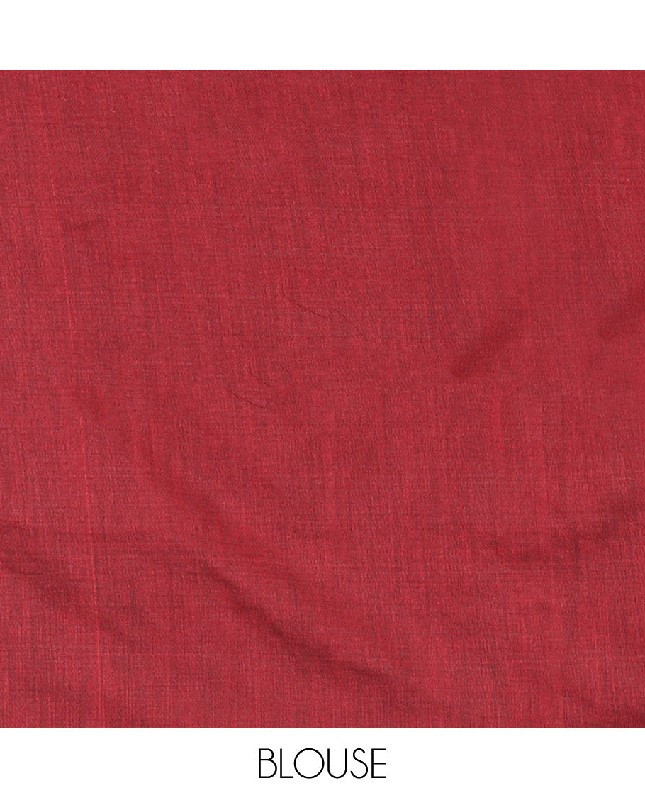Borderless Maroon Plain Khadi Mul Cotton Saree, a Contrast Heathered Pallu, and a Matching Blouse