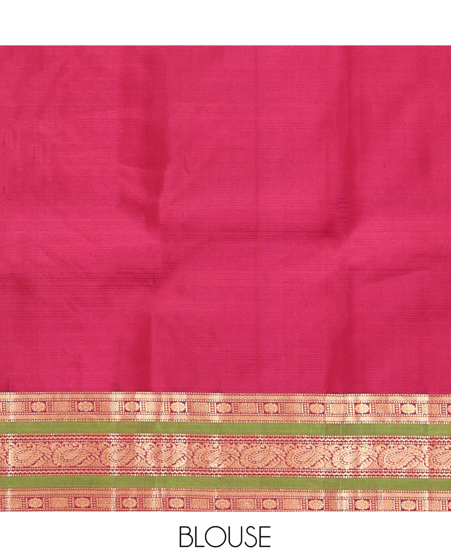 Mustard Striped Vasundhara Silk Saree, Contrast Traditional Border, Jaal Pallu, and Contrast Blouse