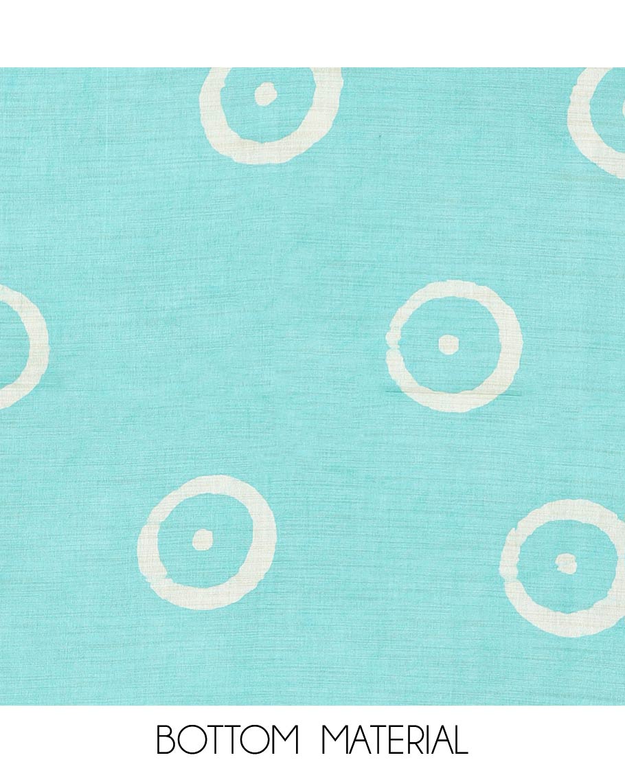 Lemon yellow with green geometric batik print bhagalpur cotton chudidhar material top with batik print cotton pants & batik print mul mul dupatta