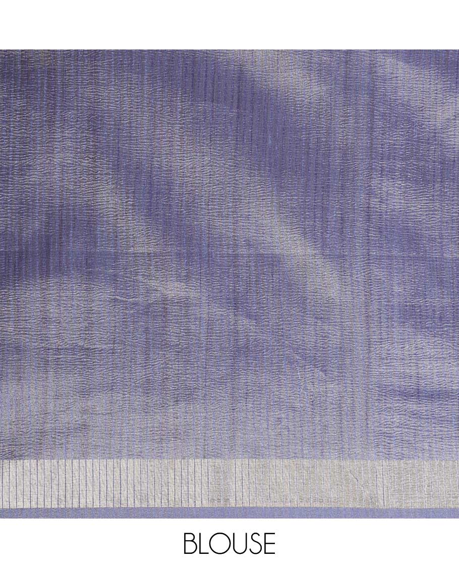 Grey blue geometrical print crush tissue saree with zari border & tissue pallu along with plain blouse