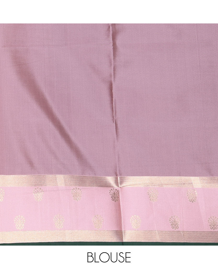 Green zari buttas soft silk saree, contrast zari design border, intricate jaal pallu, and contrast zari design blouse