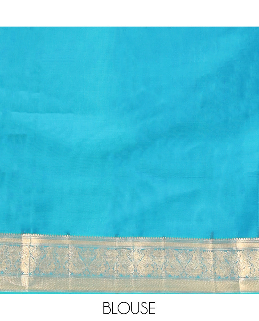 Blue Vasundhara Lite Silk Mix Saree, Elevated with Zari Buttas All Over Its Body, Highlighted by Zari Border of Thilakam Mokku, Mayil Kann, And Mayil Designs, Grand Pallu and Paired with a Matching Blouse