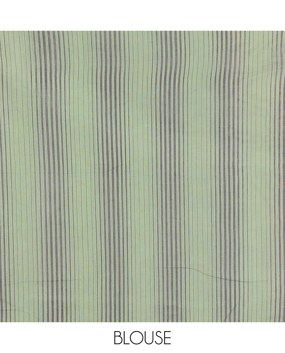 Steel grey coimbatore cotton saree with contrast thread border & threaded rich pallu along with striped blouse