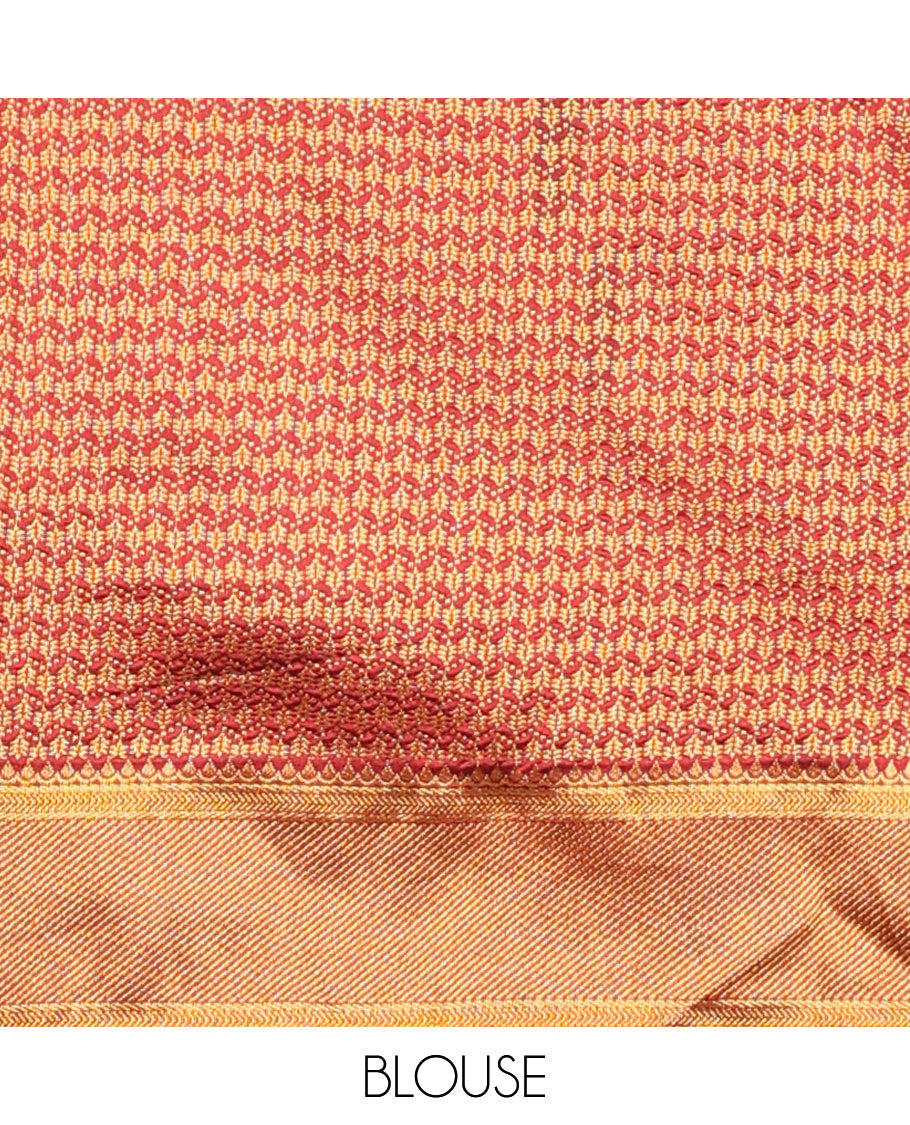 Brown buttas half saree with contrast striped border, intricate zari design blouse & butta , striped zari design dhavani
