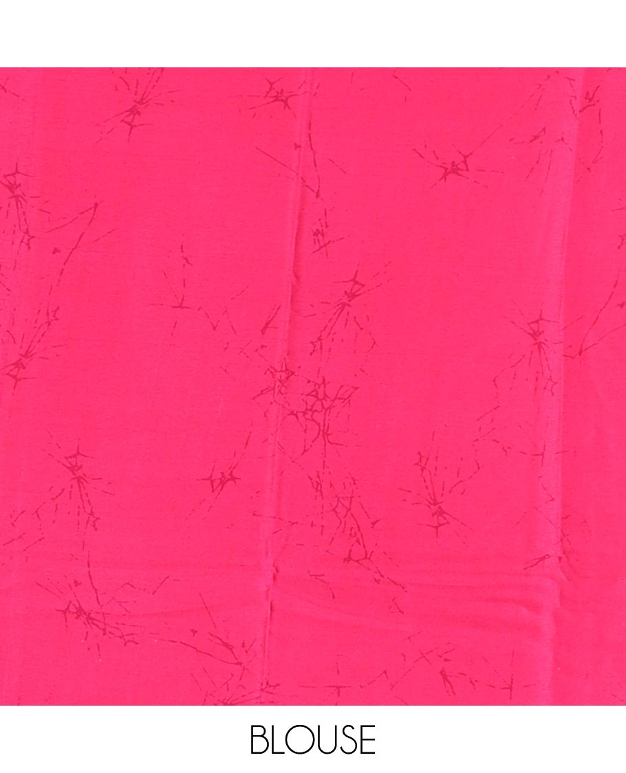 Borderless pink abstract style vines batik printed Gajji silk saree, printed pallu, and plain blouse