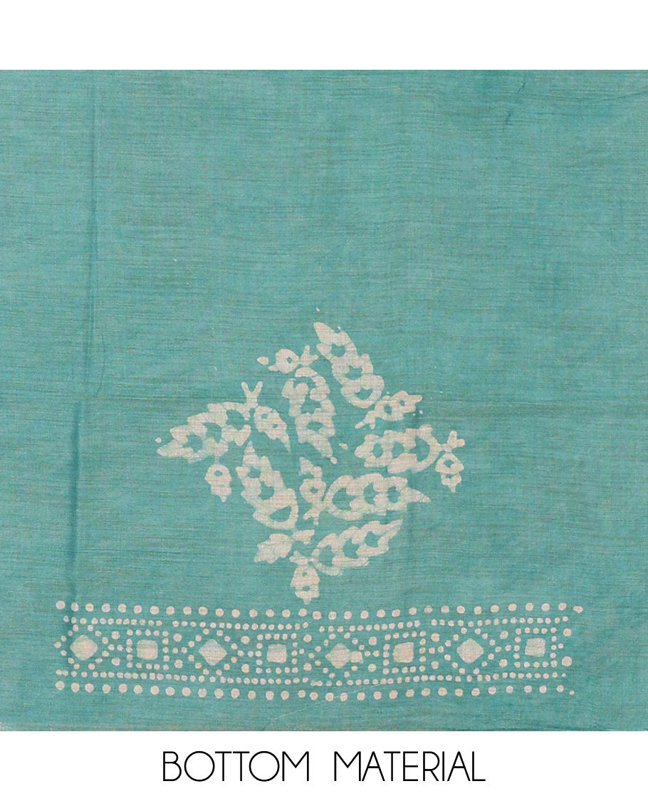 Maroon chudidhar material, leaf batik-print bhagalpuri cotton top,contrast batik-print bottom & dual-color printed mul-mul dupatta