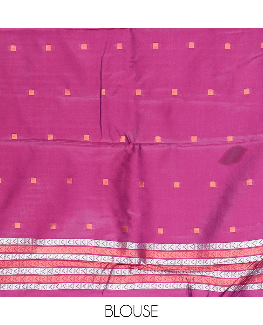 Violet with pink double leaf weaving design semi tissue soft silk saree, zari aero mark style weaving border & weraving rich pallu along with small zari butta blouse