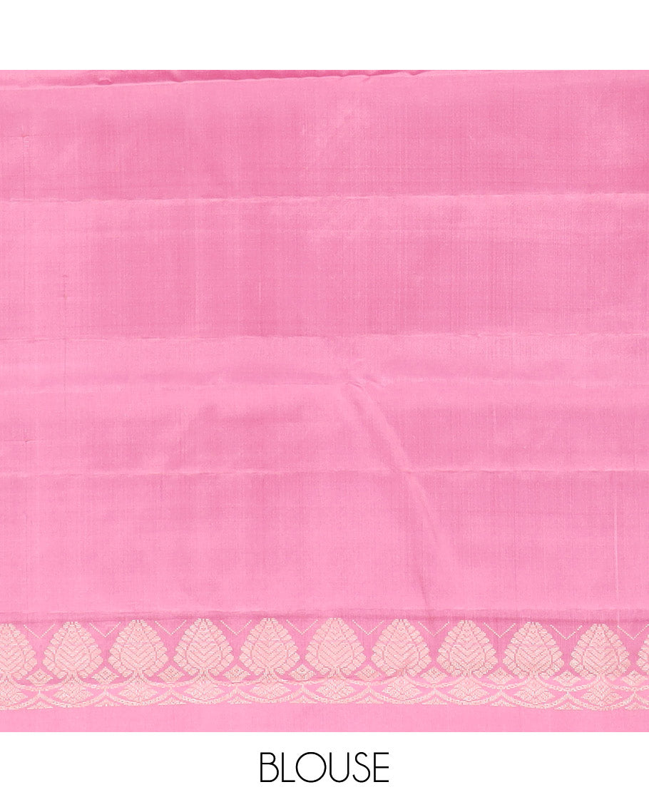 Sandal striped, floral design kancheepuram silk sareee with geometric design pallu
