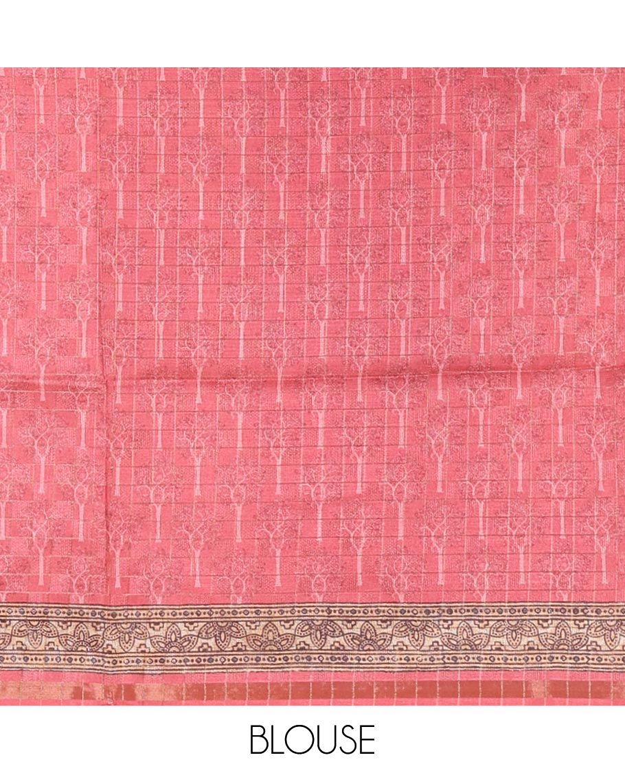 Pink 3D-dying with bandhani printed design kota saree , self printed border , radhe and kalamkari style printed pallu & contrast printed blouse
