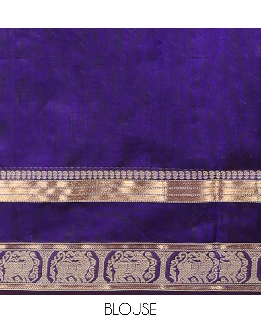 Violet checked cotton silk saree with self zari design border & intricate zari design pallu