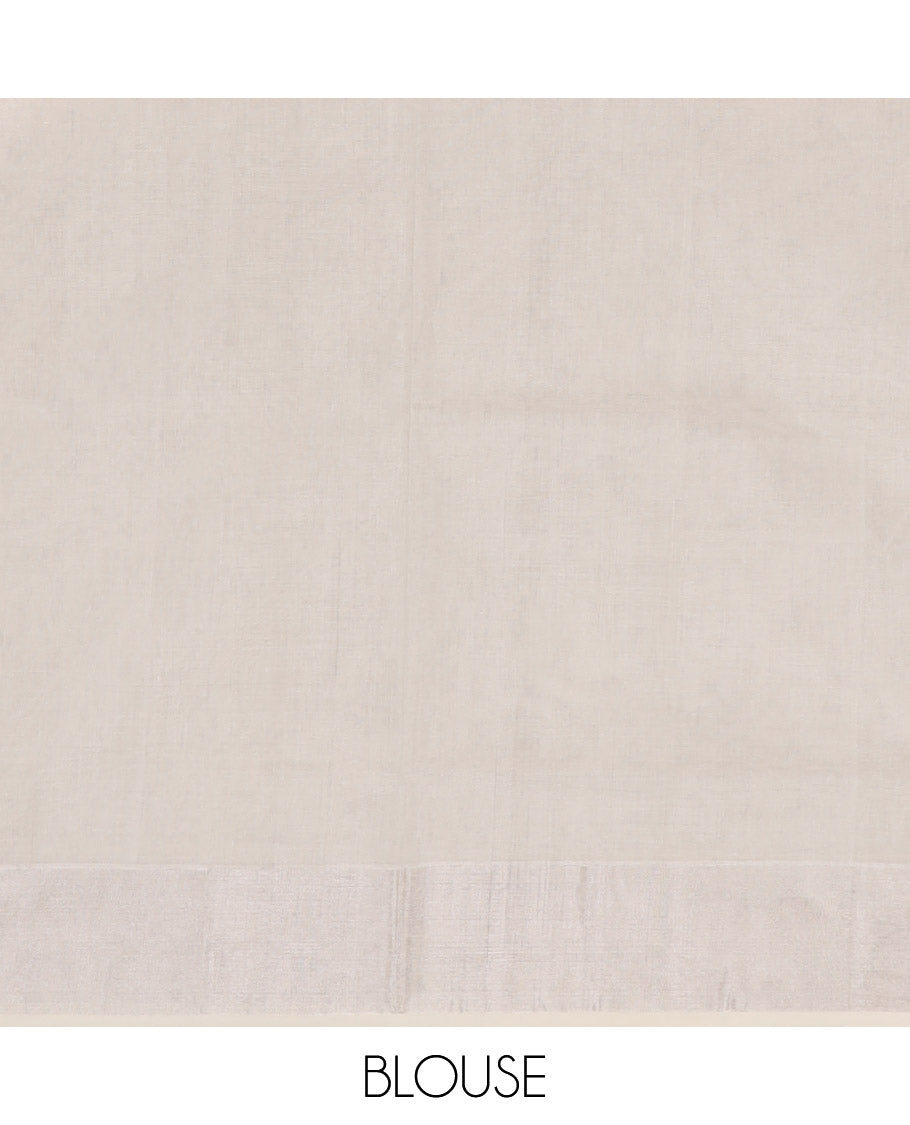 White polka dot kasavu saree with self zari border & striped, polka dot design pallu