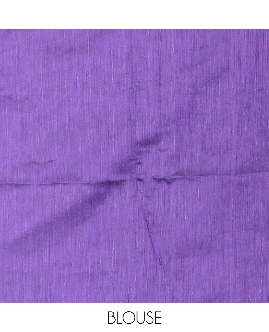 Borderless dark violet silver zari vertically striped khadi mul cotton saree, gleaming zari pallu and a matching blouse