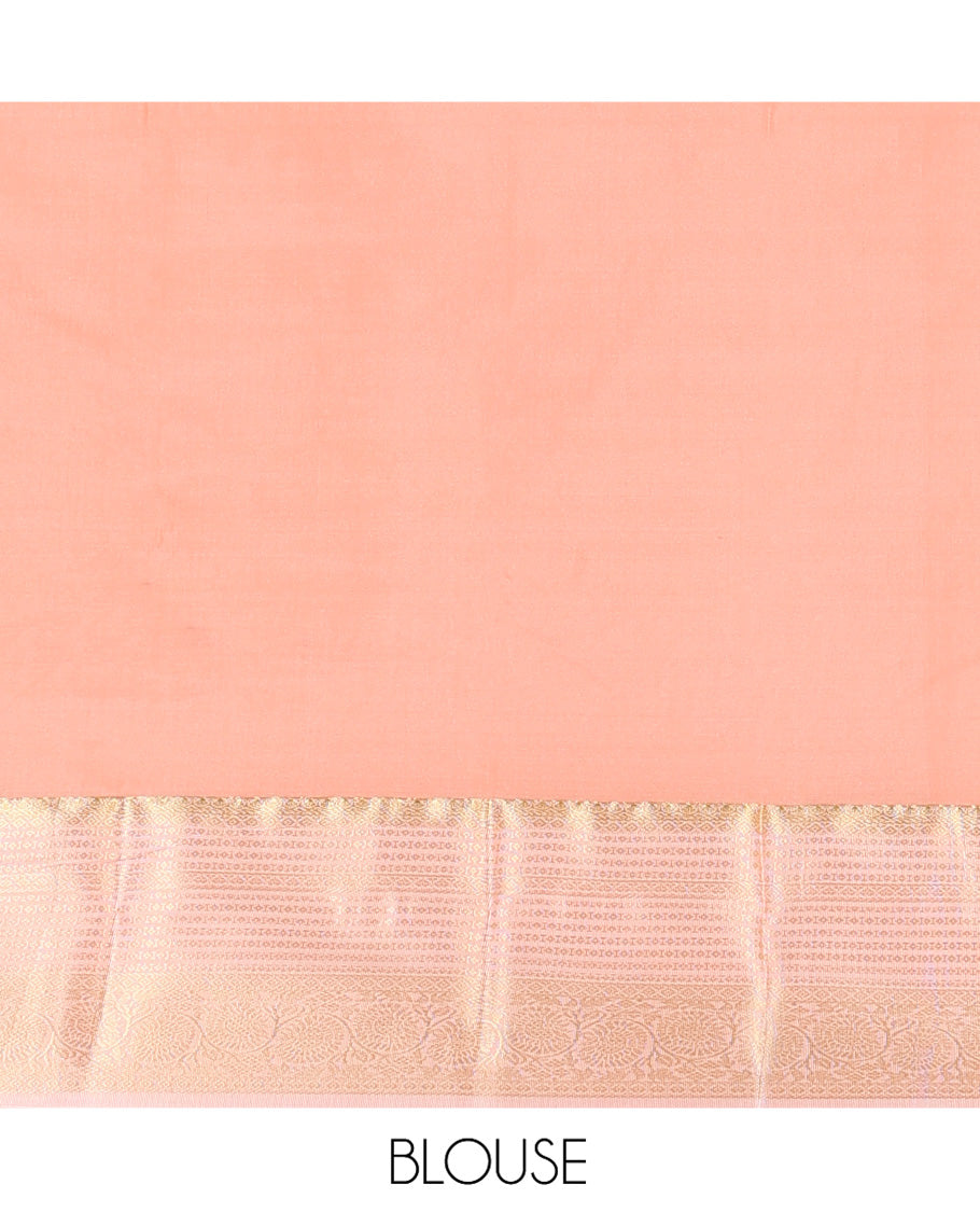 Blue Budget Silk Saree, Bedecked with Zari Buttas on Its Body, Complemented by a Contrast Traditional Zari Design Border, Grand Jaal Pallu, and Paired with a Contrast Blouse