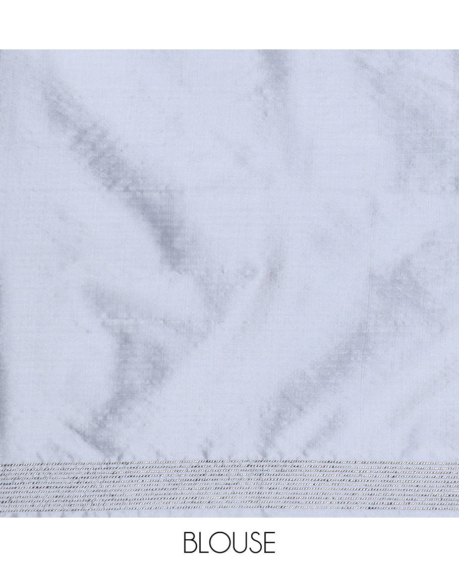 Grey neem zari design litchi soft silk saree with self border & neem zari design pallu along with plain blouse