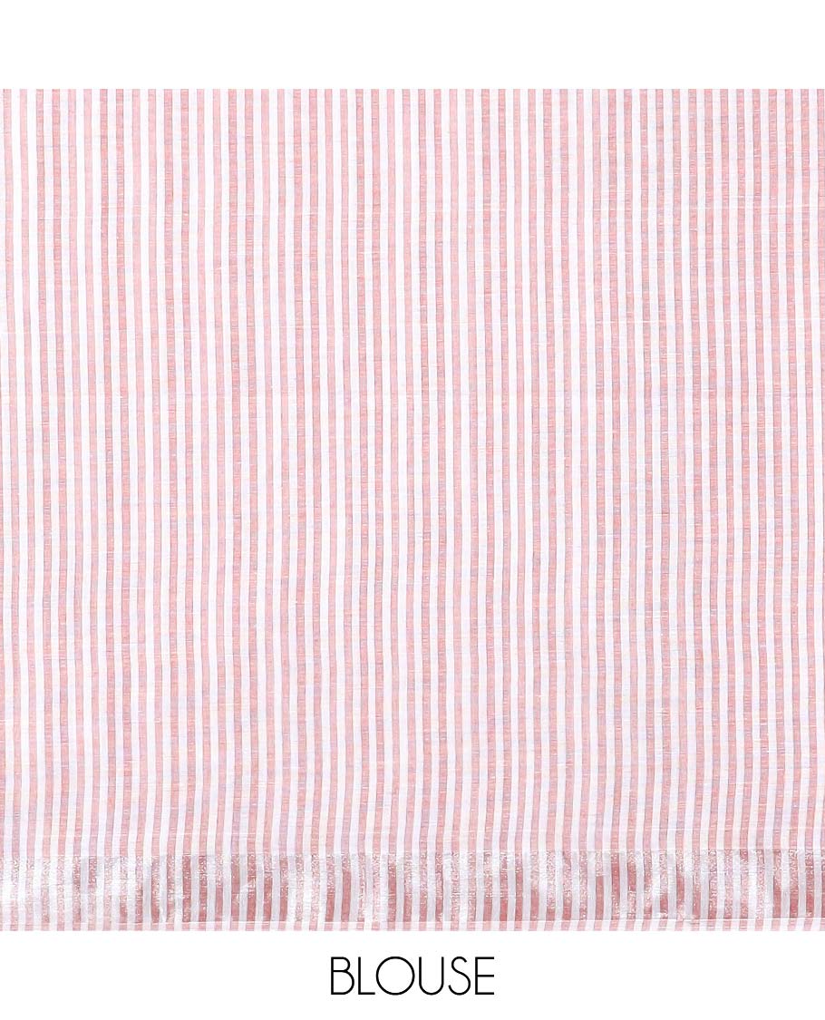Borderless maroon vertical striped jute cotton saree with striped pallu