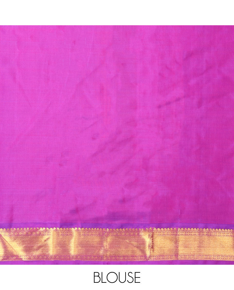 Blue kancheeuram silk saree with contrast korvai zari design border & striped pallu