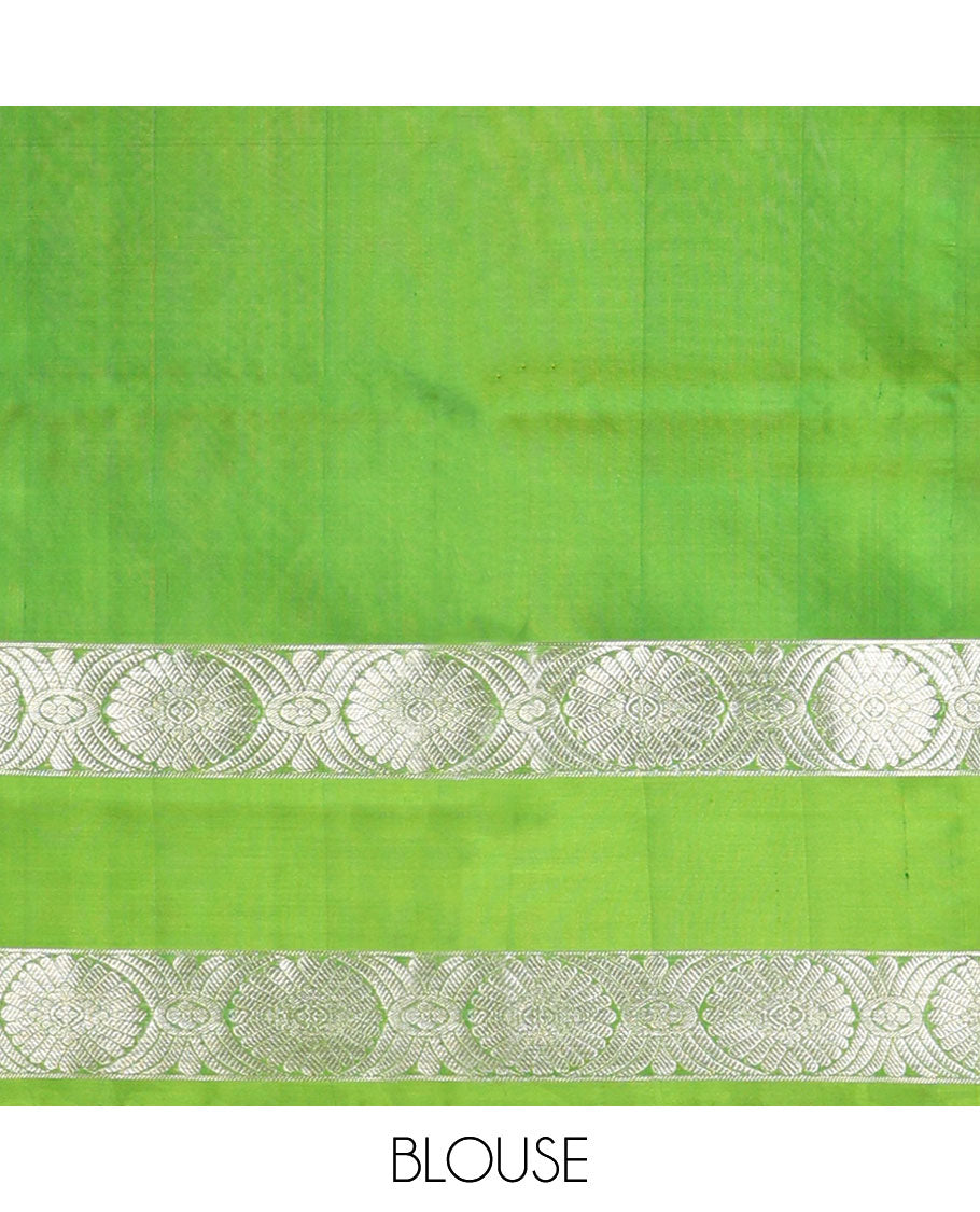 Dark green motifs venkatagiri silk saree with contrast rettai pettu zari design border & argyle design pallu