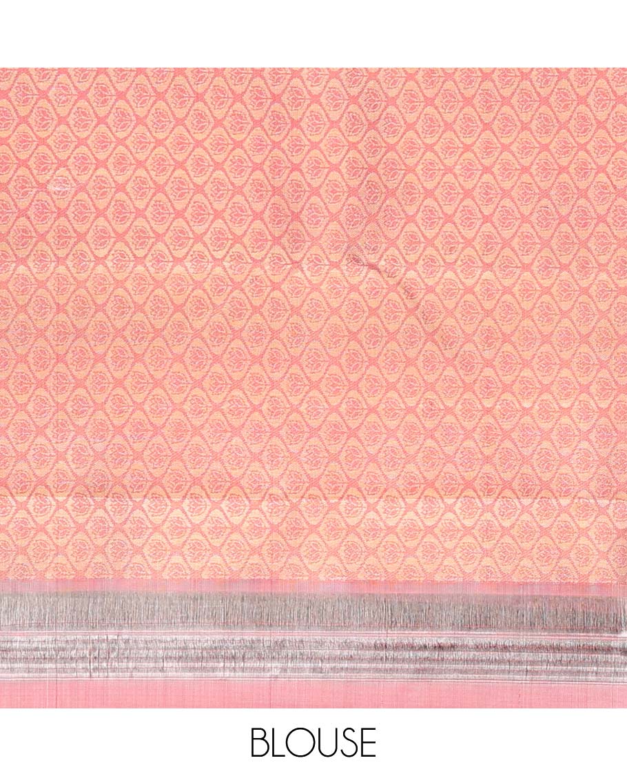 Sandal geometric design kanchipuram designer silk saree with self floral design border & geometric design pallu
