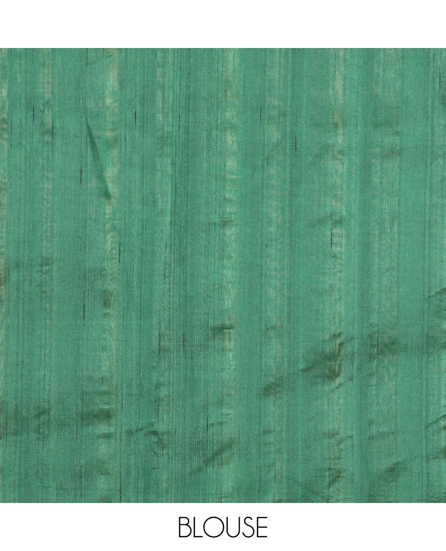 Bottle green butta embroidery matka saree with flower design, zari embroidery border & buuta design pallu alogn with plain blouse