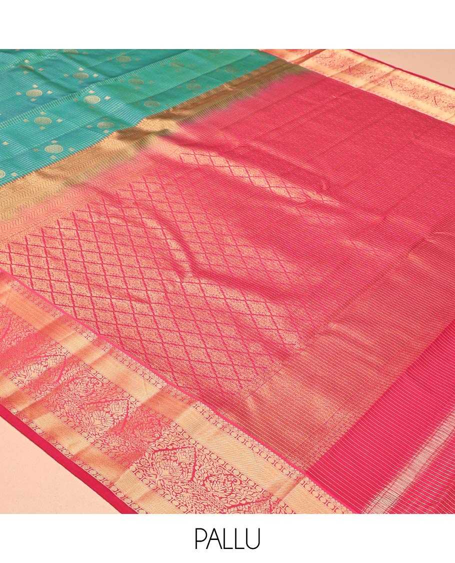 Blue Vasundhara Lite Silk Mix Saree, Richly Detailed with Zari Butta Enclosed Checks, a Contrast Traditional Zari Border, Grand Pallu, and a Contrast Blouse