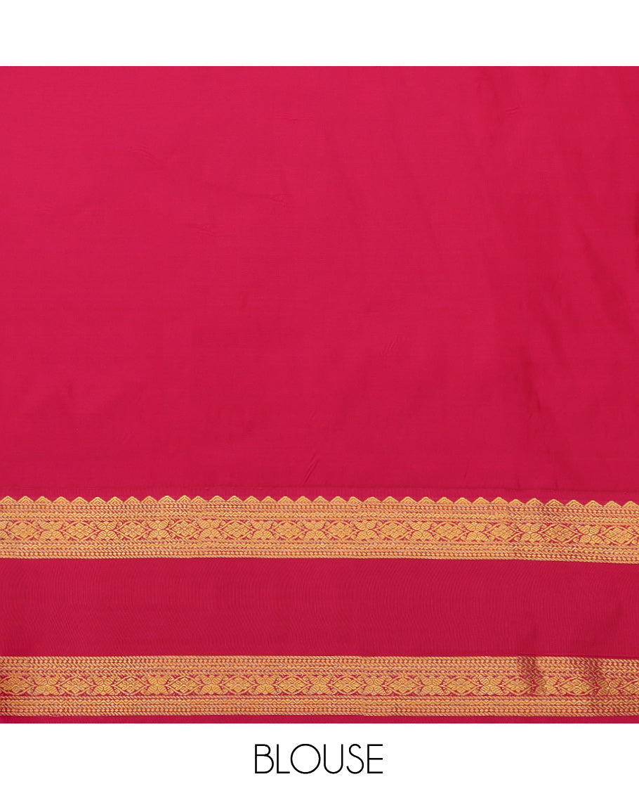Brown Budget Silk Saree, Gleamed Up with Zari Buttas and Stripes, Complemented by a Contrast Traditional Zari Border, Grand Pallu, and a Contrast Blouse