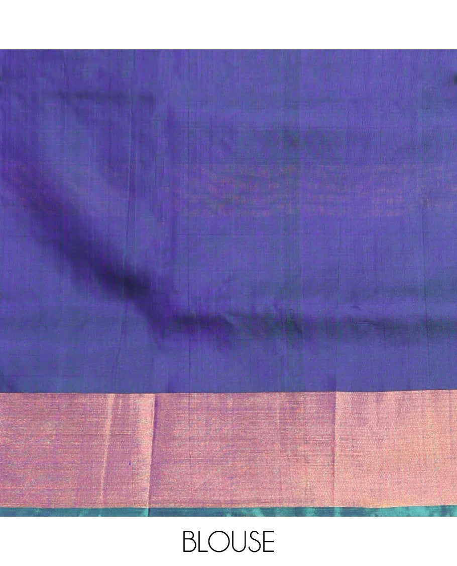 Purple floral design uppda saree with contrast floral, animal design border & intricate zari design pallu