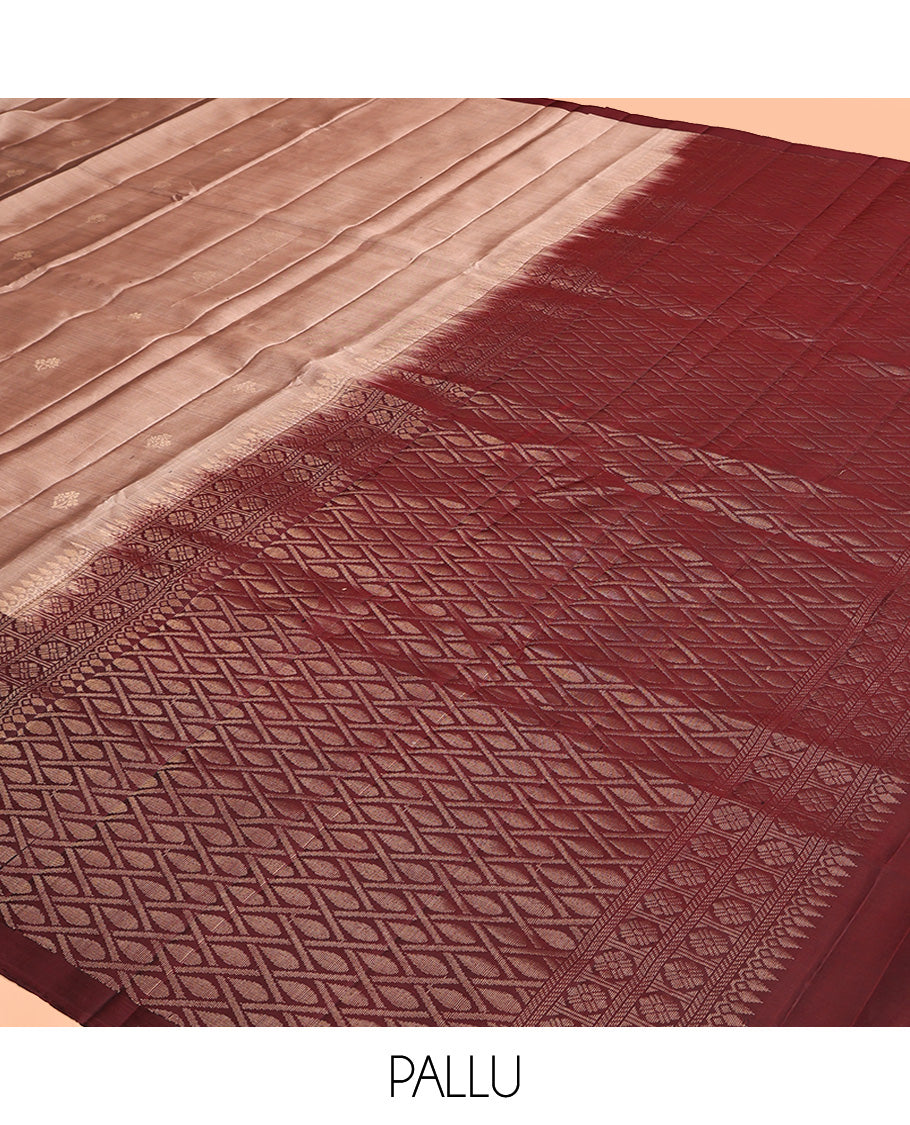 Grey Mayuri Lite Silk Mix Saree, Sparsely Woven with Zari Buttas All Over Its Body, Complemented by a Contrast Floral Design Border, Grand Jaal Pallu, and Paired with a Contrast Blouse