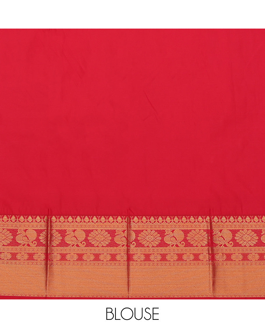 Brown Budget Silk Saree, Decked Up with Zari Buttas, a Contrast Traditional Zari Border, Intricate Pallu, and a Contrast Blouse