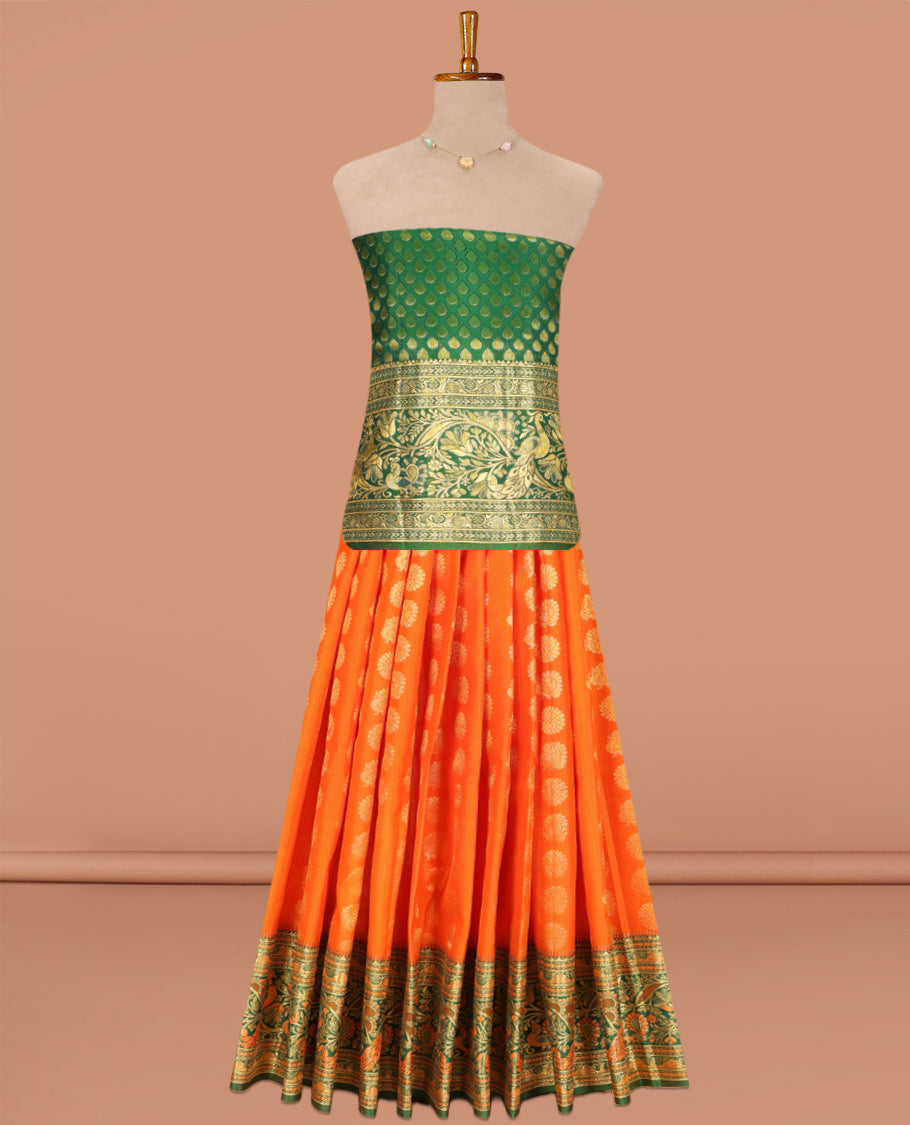 Orange Pure Silk Navarathna Pavadai Material Set