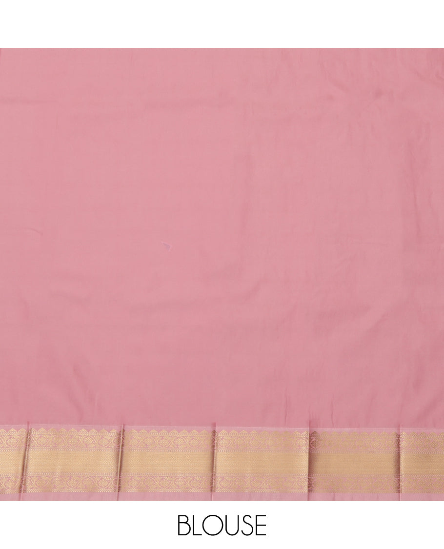 Blue Budget Silk Saree Showcasing Zari Buttas and Stripes, a Contrast Traditional Zari Border, Grand Pallu, and a Contrast Blouse