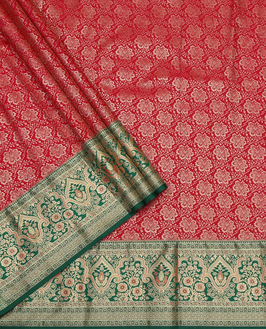 Red Art Silk Pavadai Material Set