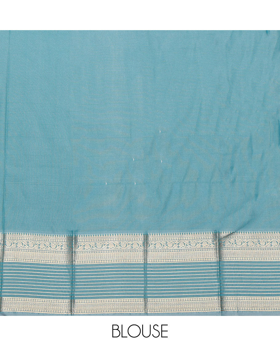 Blue Budget Silk Saree, Detailed with Zari Buttas All Over Its Body, Complemented by Contrast Traditional Zari Design Border, Pallu Adorned with Paisley Designs, and Paired with a Contrast Blouse