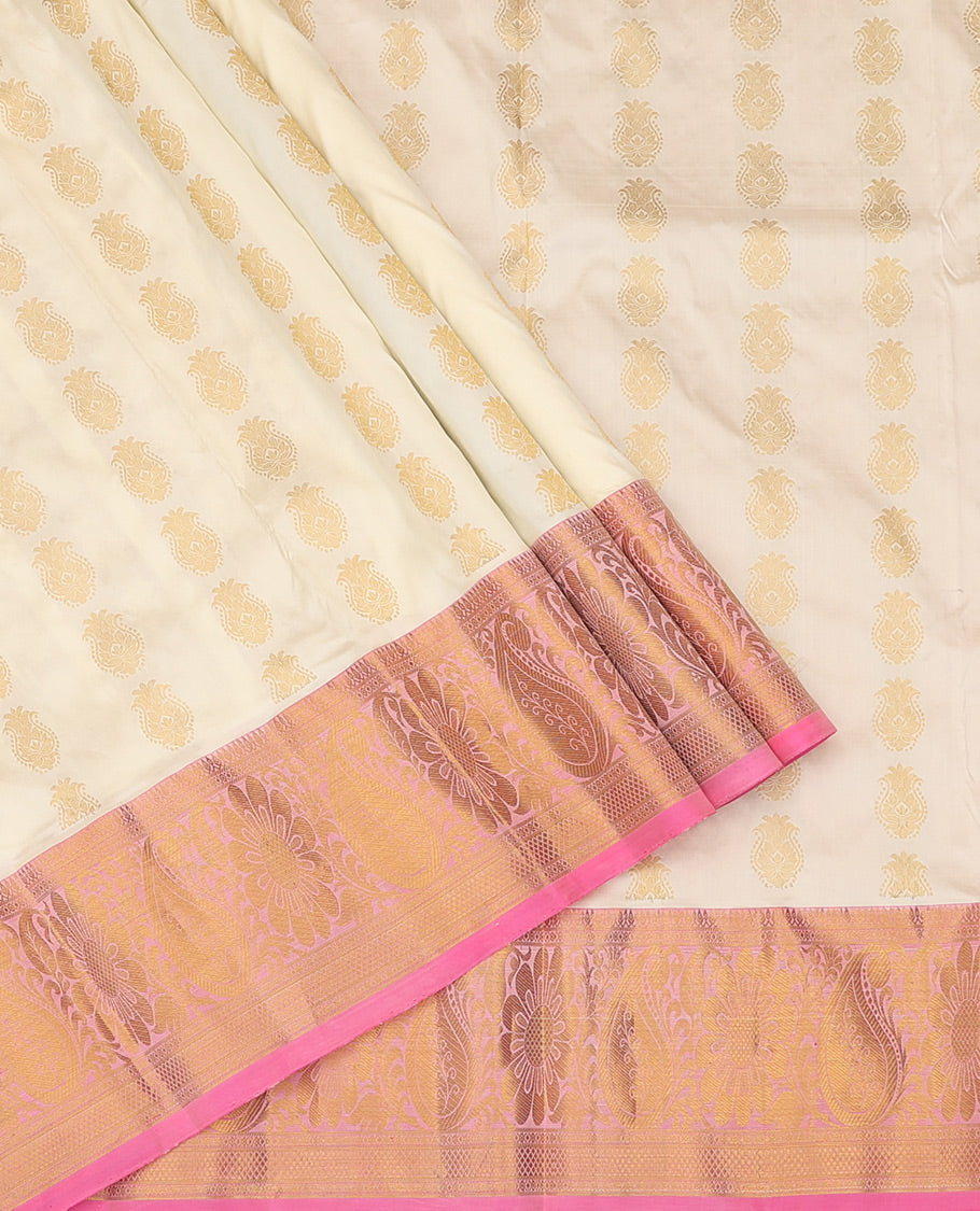 Cream Pure-Silk Half Saree