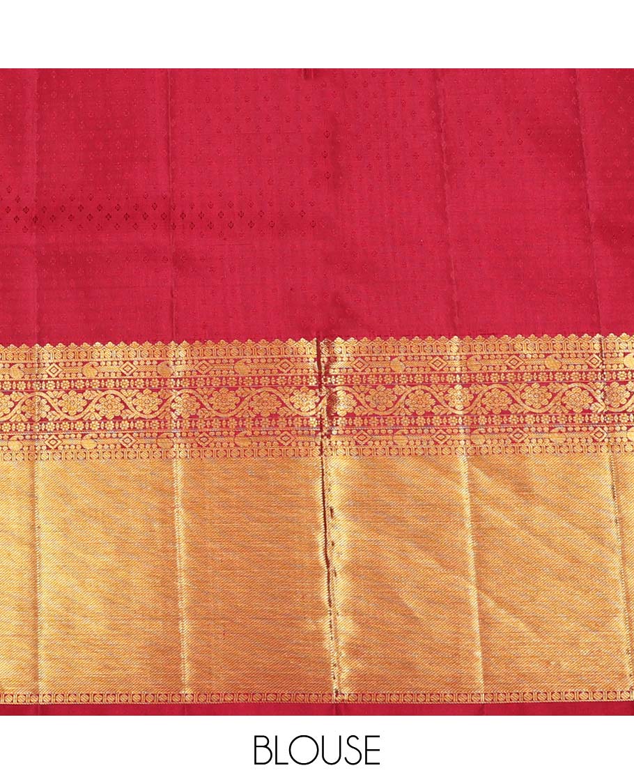 Peach floral striped design pure silk half saree with contrast zari design, zari design blouse & intricate floral design dhavani