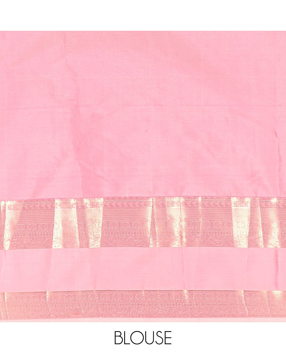 Red zari buttas budget silk saree, contrast varisai pettu traditional zari border, and pallu of intricate designs